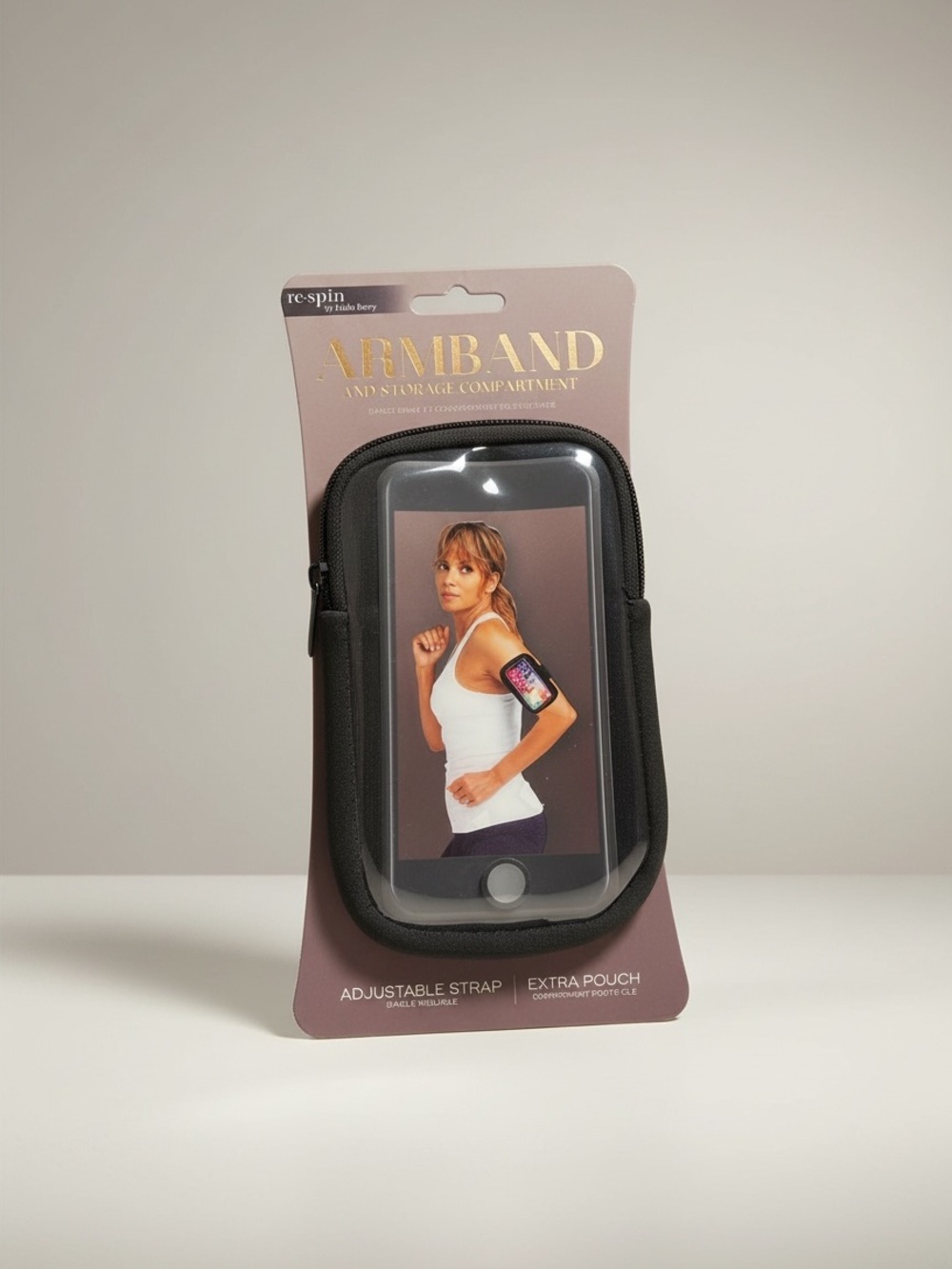 Black Armband Phone Holder with Extra Pouch